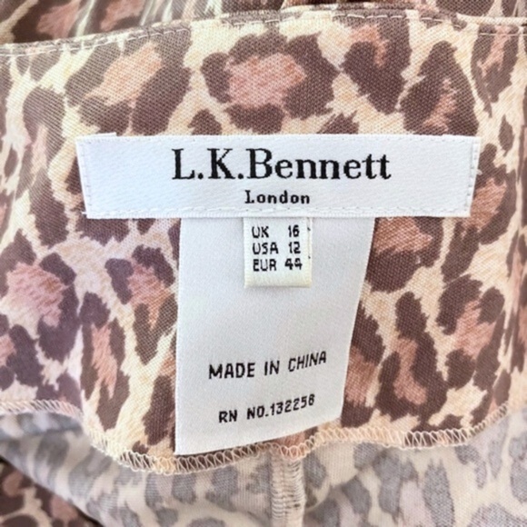 LK Bennett 100% Silk Wilder Animal Print Ruched Dress Rose 12 - Picture 15 of 17